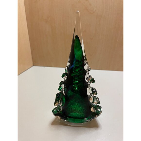 Blown Glass Clear and Green Pine Tree Signed - Picture 3 of 7